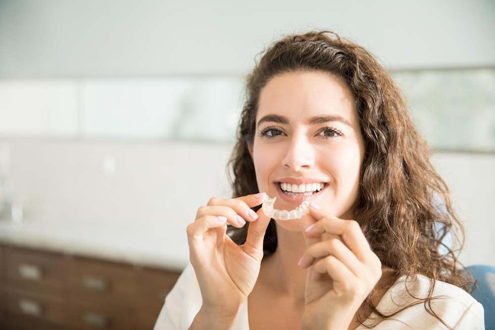 woman and clear aligners